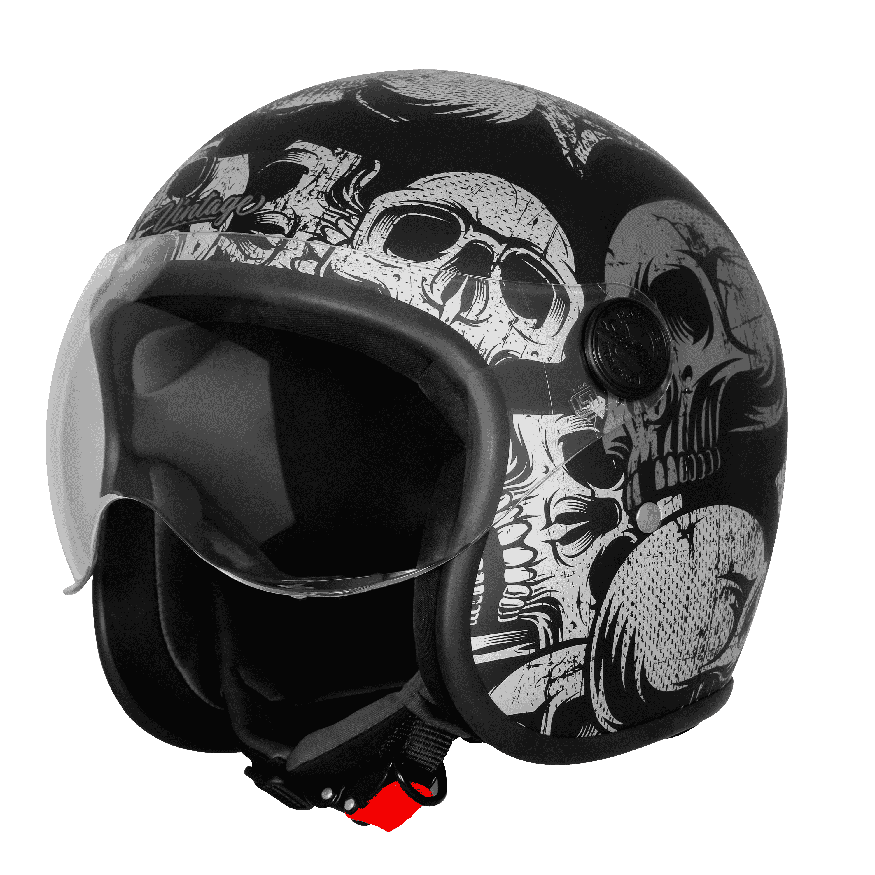 SBH-54 VINTAGE SKULL GLOSSY BLACK WITH GREY